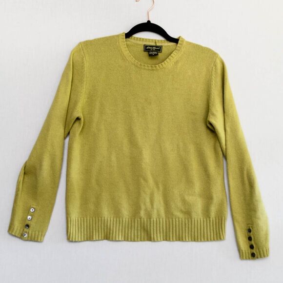 Eddie Bauer Cotton ANGORA Rabbit Hair Nylon Sweater M Medium green pullover soft - Picture 1 of 7